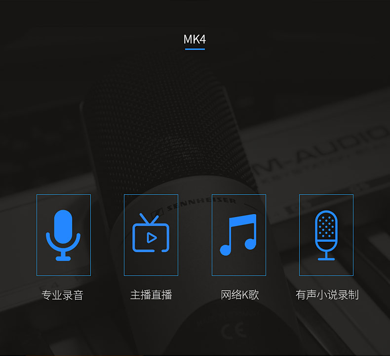 森海塞尔(Sennheiser) MK4 专业录音电容麦克风 工作室/录音获奖产品