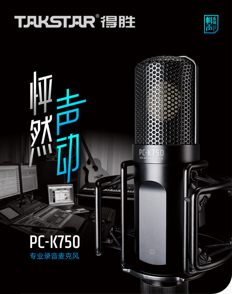 得胜(TAKSTAR) PC-K750 电容式录音麦克风 直播K歌录音麦克风