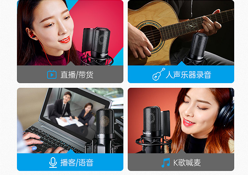 得胜(TAKSTAR) PC-K750 电容式录音麦克风 直播K歌录音麦克风